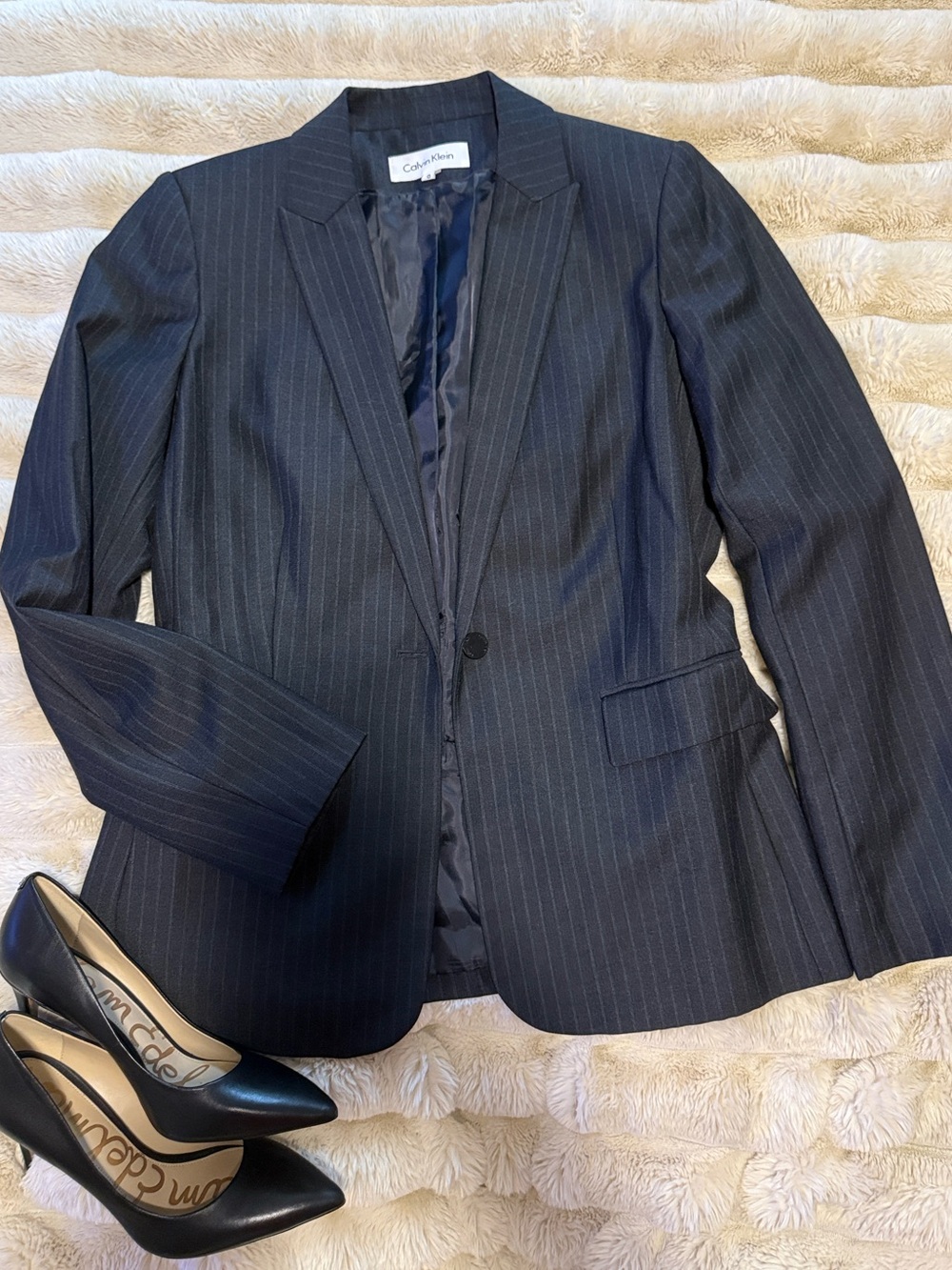 Calvin Klein Gray Pinstripe One-Button Blazer Size 8